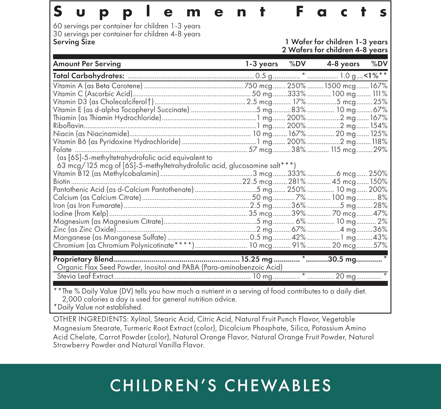 Children's Chewable Multivitamin & Mineral Supplement - 60 Vegetarian Wafers - Fruit Punch Flavor - Kosher Certified - 30 to 60 Servings - MICHAEL'S Health Naturopathic Programs
