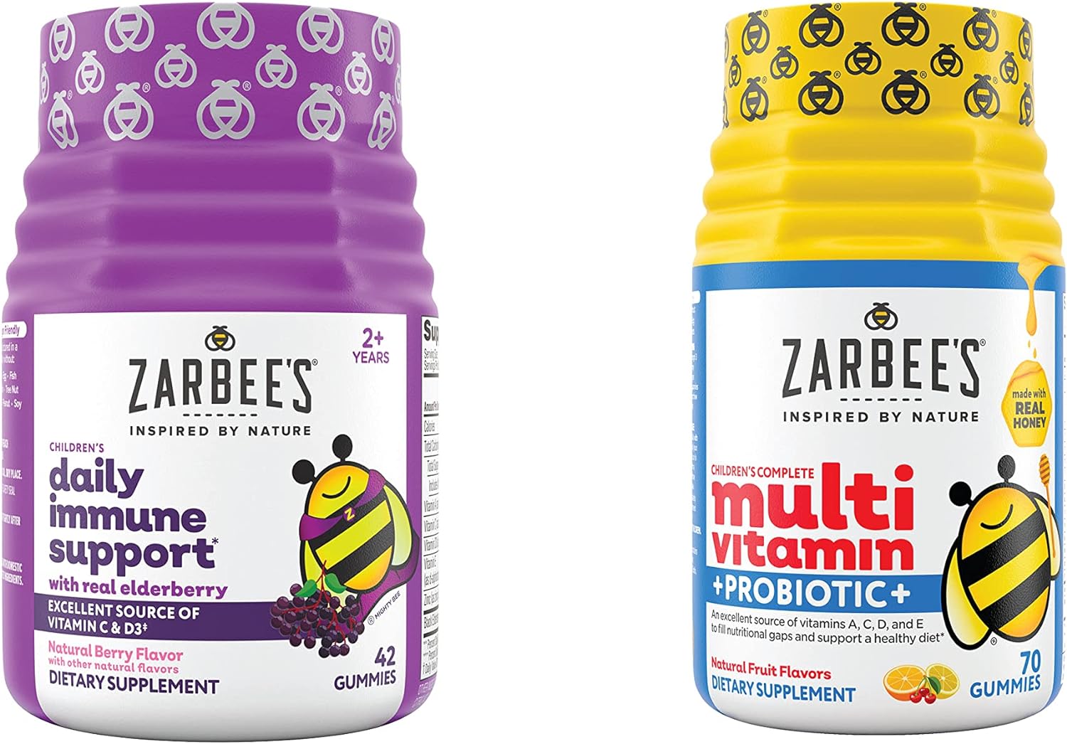 Children's Daily Immune Support & Multivitamin + Probiotic Bundle - Gummies with Elderberry, Vitamin C, Zinc - 42 ct & 70 ct