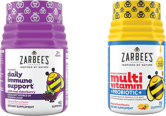 Children's Daily Immune Support & Multivitamin + Probiotic Bundle - Gummies with Elderberry, Vitamin C, Zinc - 42 ct & 70 ct