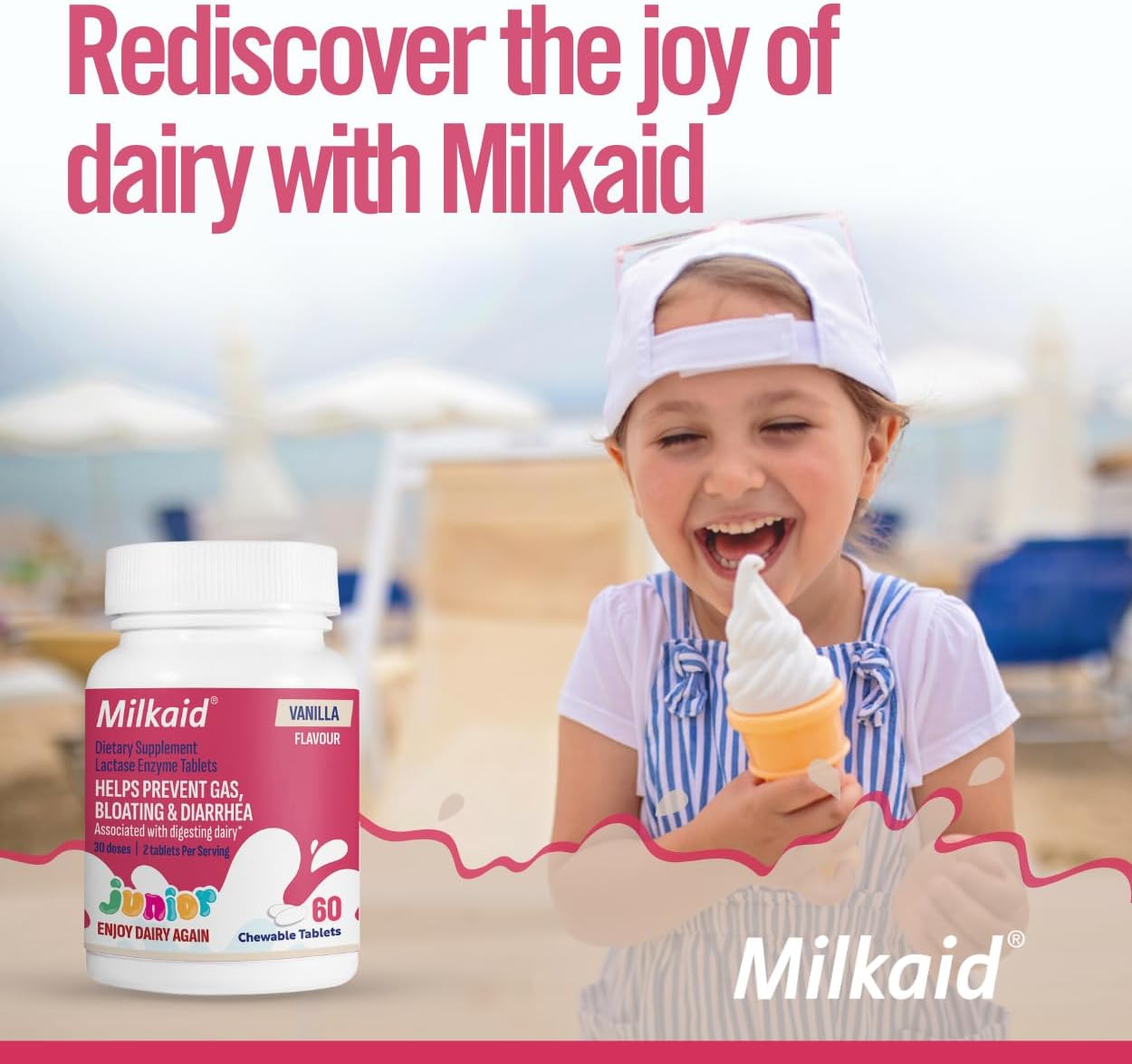 Children's Dairy Digestive Supplement | Milkaid Junior Flavor Pack - 180 Tablets | Relieves Gas, Bloating, Diarrhea in Kids