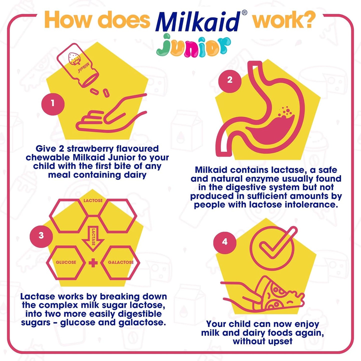 Children's Dairy Digestive Supplement | Milkaid Junior Flavor Pack - 180 Tablets | Relieves Gas, Bloating, Diarrhea in Kids