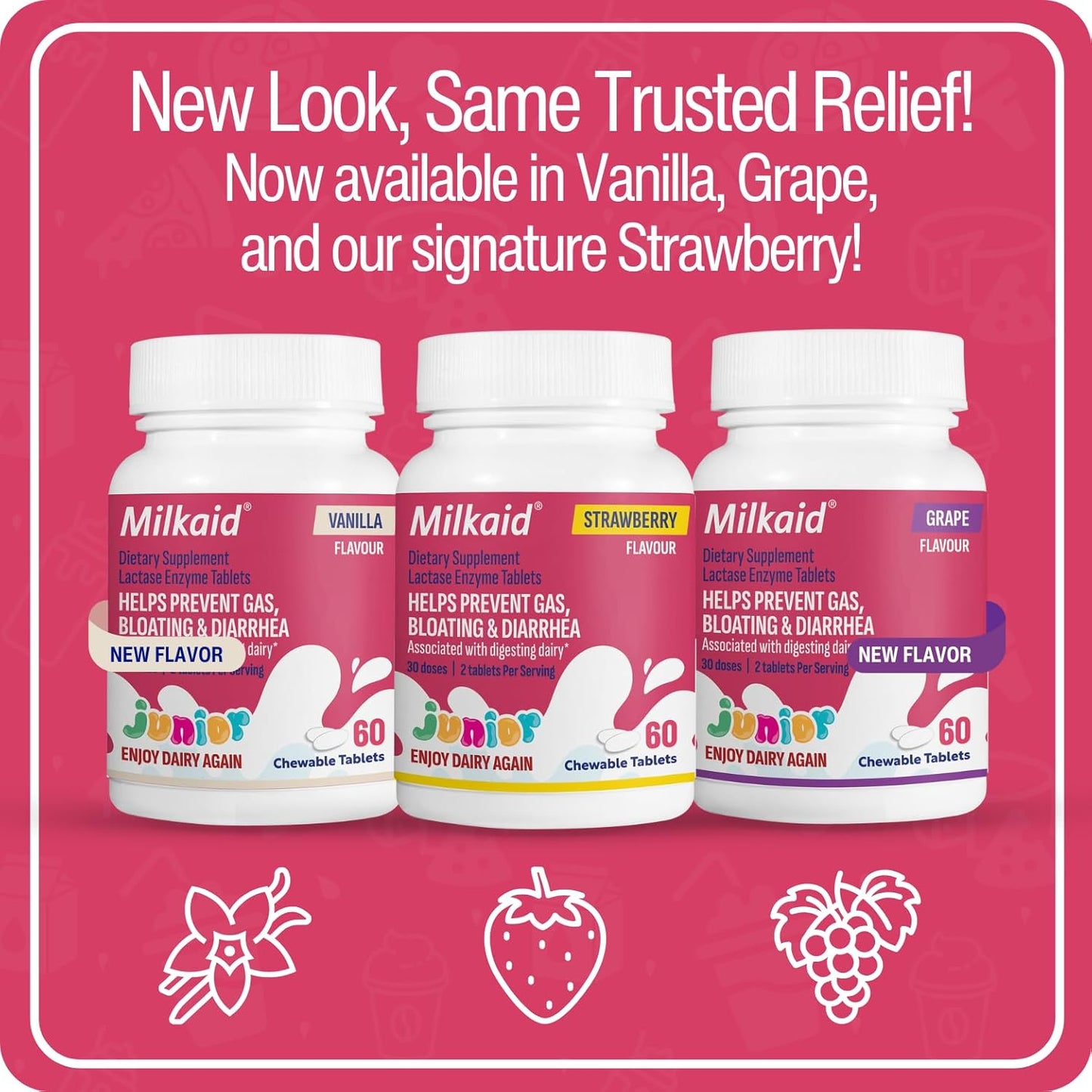 Children's Dairy Digestive Supplement | Milkaid Junior Flavor Pack - 180 Tablets | Relieves Gas, Bloating, Diarrhea in Kids