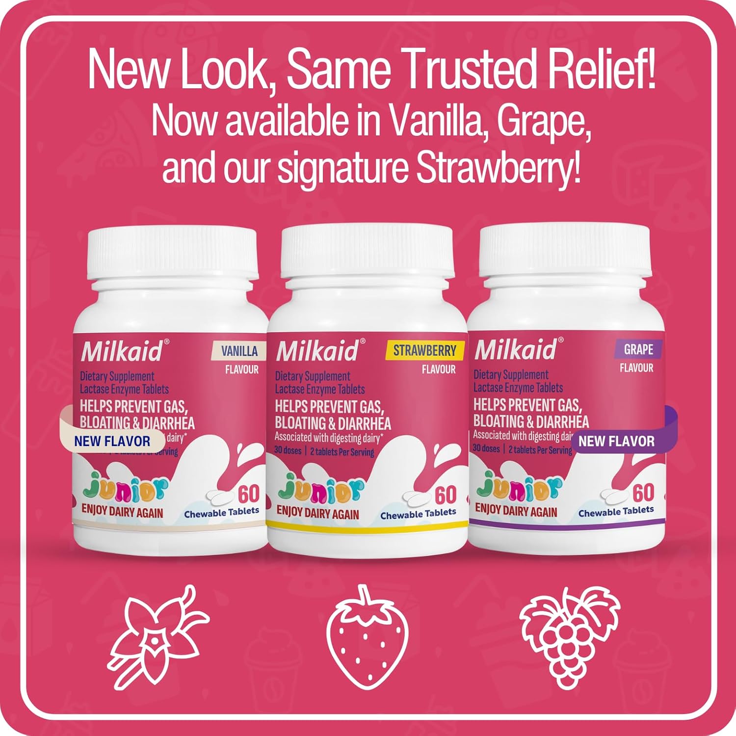Children's Dairy Digestive Supplement | Milkaid Junior Flavor Pack - 180 Tablets | Relieves Gas, Bloating, Diarrhea in Kids