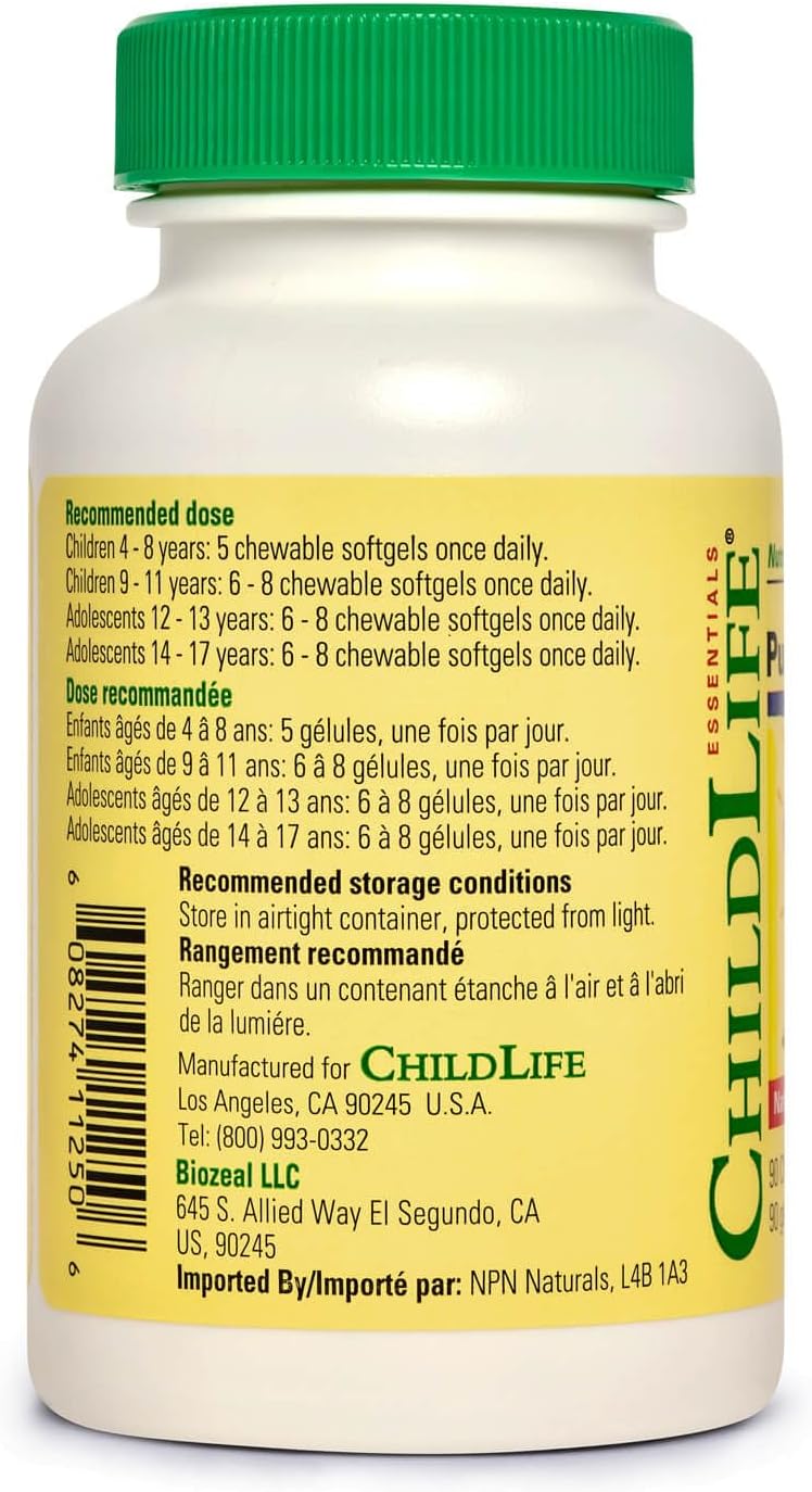 Children's DHA Omega 3 Supplement - Pure DHA Chewables for Kids, Baby & Toddlers - Gluten-Free Fish Oil Softgels - Natural Berry Flavor - 90 Count