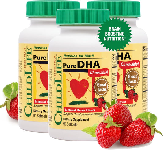 Children's DHA Omega-3 Supplements - Pure DHA & EPA Fish Oil Softgels for Kids, Chewable Children's DHA, Baby DHA, Gluten-Free, Natural Berry Flavor, 90 Softgels x 3 Pack - BoostGo Australia