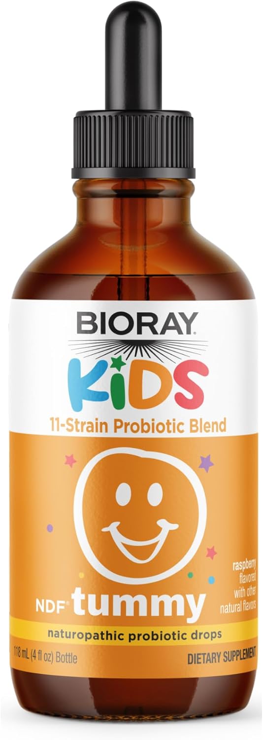 Children's Digestive Support Probiotic Blend with 11 Strains - 4 fl oz - Raspberry Flavor - Non-GMO, Vegan, Gluten Free - 120 Servings