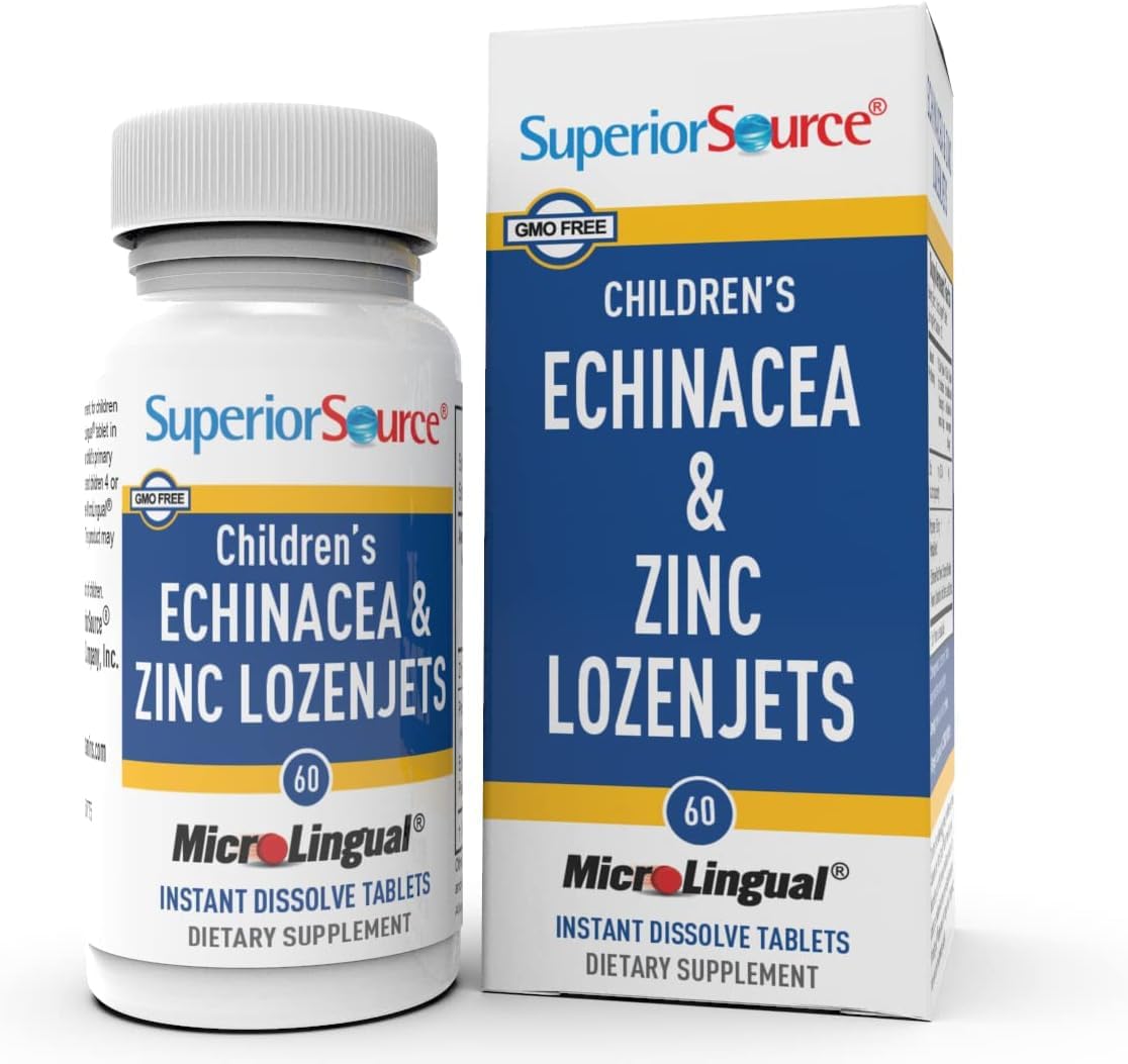 Children's Echinacea & Zinc Lozenges for Healthy Immune System - 60 Quick Dissolve Tablets - Non-GMO - Supports Cold Recovery