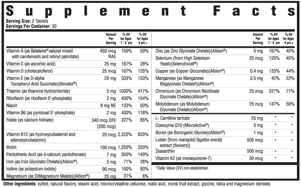 Children's Health Multivitamin Chewable - Methyl-Free, Folinic Acid, B12, Riboflavin, A, Vegetarian (60 Tablets)