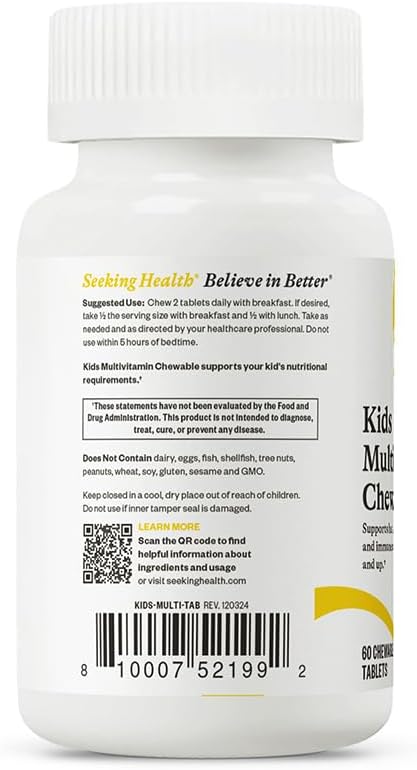 Children's Health Multivitamin Chewable with L-5-MTHF L-Methylfolate, B12, Riboflavin, Vitamin A - Vegetarian (60 Tablets)