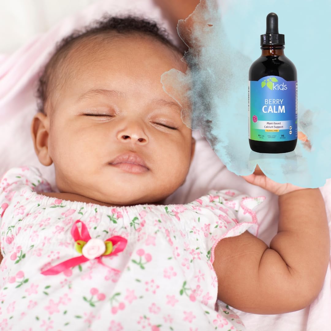Children's Herbal Calcium Supplement with Berry Flavor for Strong Bones & Teeth | Improves Focus & Relaxation | 4 Oz Bottle