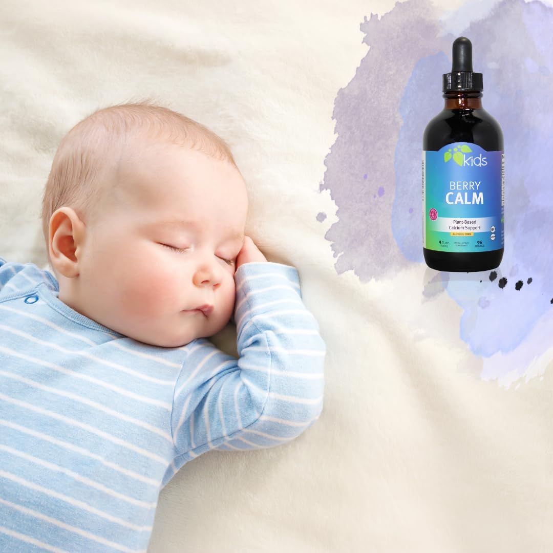 Children's Herbal Calcium Supplement with Berry Flavor for Strong Bones & Teeth | Improves Focus & Relaxation | 4 Oz Bottle