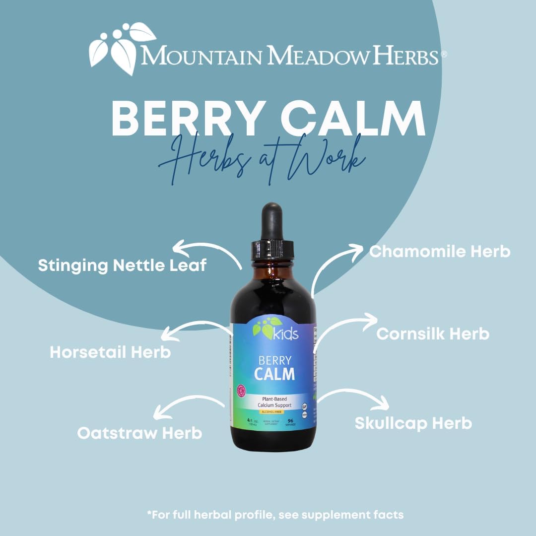 Children's Herbal Calcium Supplement with Berry Flavor for Strong Bones & Teeth | Improves Focus & Relaxation | 4 Oz Bottle