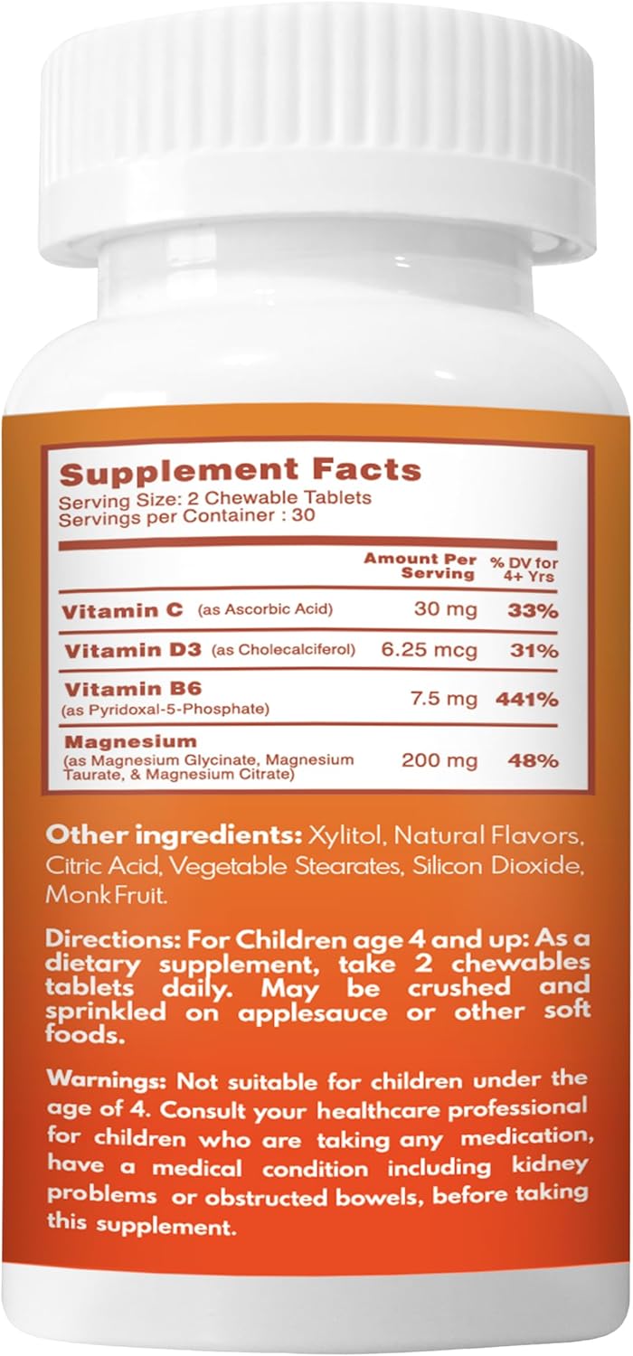 Children's High-Absorption Magnesium Chewable Tablets with Vitamins for Calm, Focus, and Relaxation