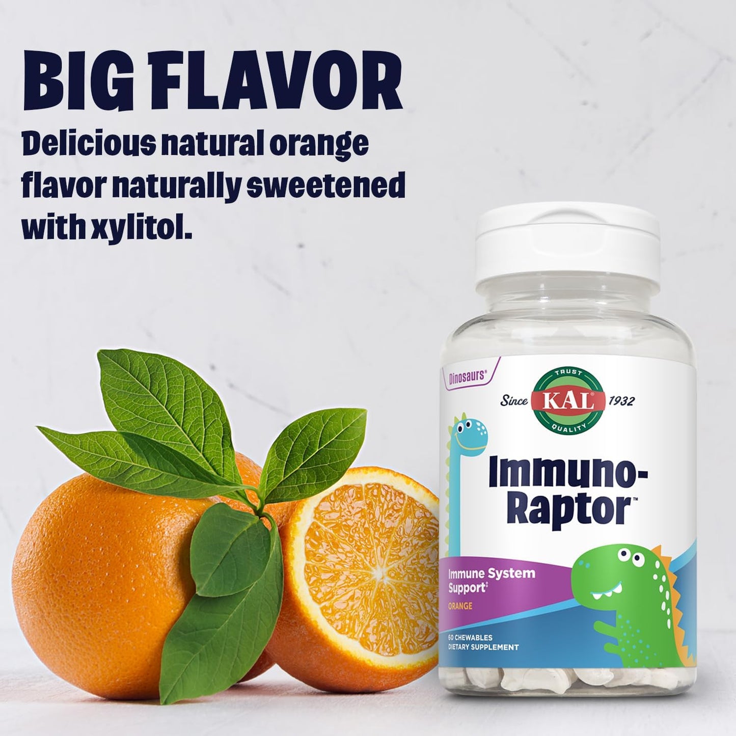 Children's Immune Support Chewables with Vitamin C, Zinc, Dinosaur Shapes, Orange Flavor, Xylitol Sweetened - 60 Servings