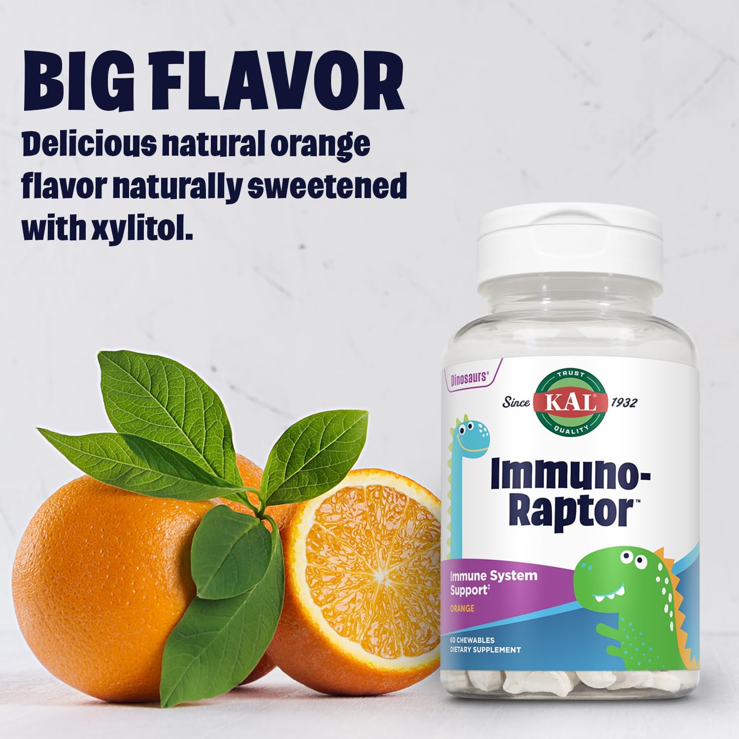 Children's Immune Support Chewables with Vitamin C, Zinc, Dinosaur Shapes, Orange Flavor, Xylitol Sweetened - 60 Servings