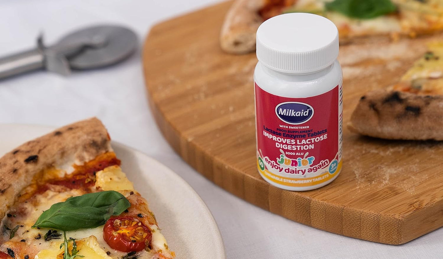 Children's Milkaid Junior Chewable Tablets & Drops for Lactose Intolerance Relief | Prevent Gas, Bloating, Diarrhea | Fast-Acting Dairy Digestive Supplement