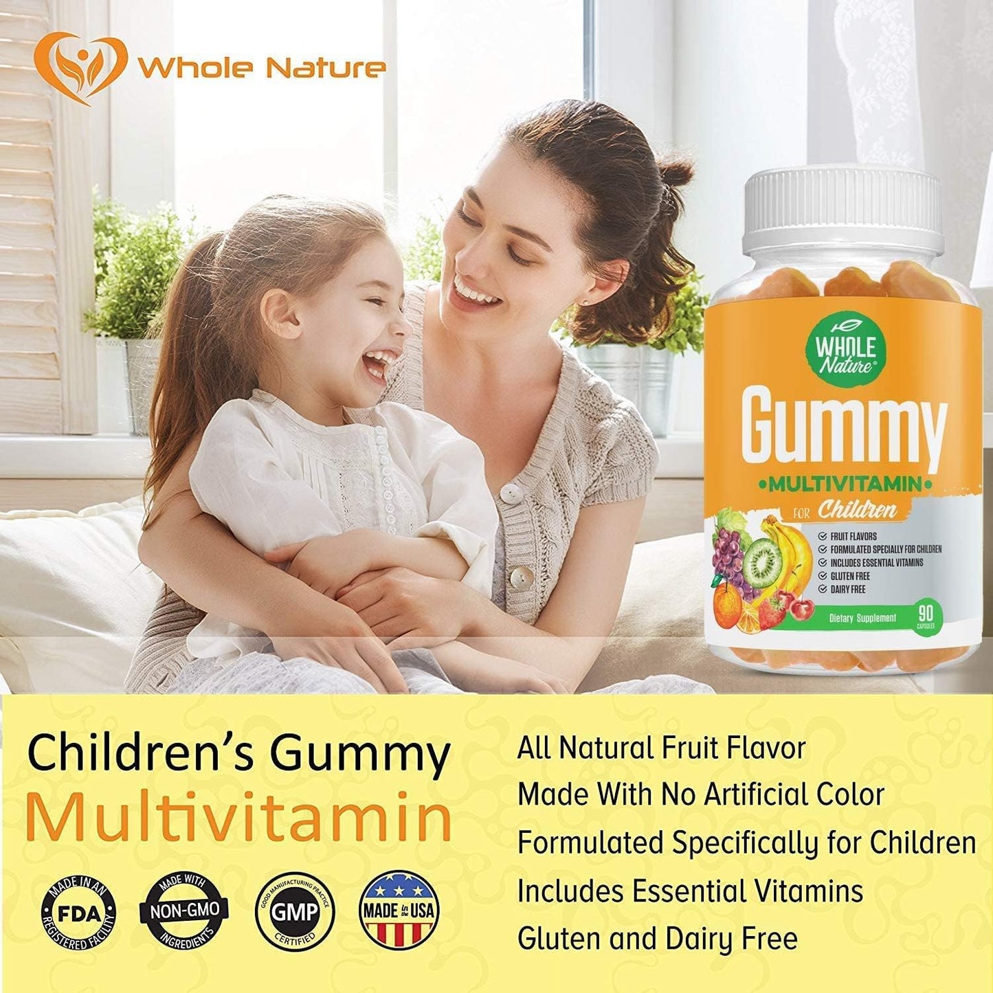 Children's Multivitamin Gummies - Whole Nature Daily Essentials with Minerals for Overall Wellness, 90 Fruit Flavored Supplements, No Artificial Sugar