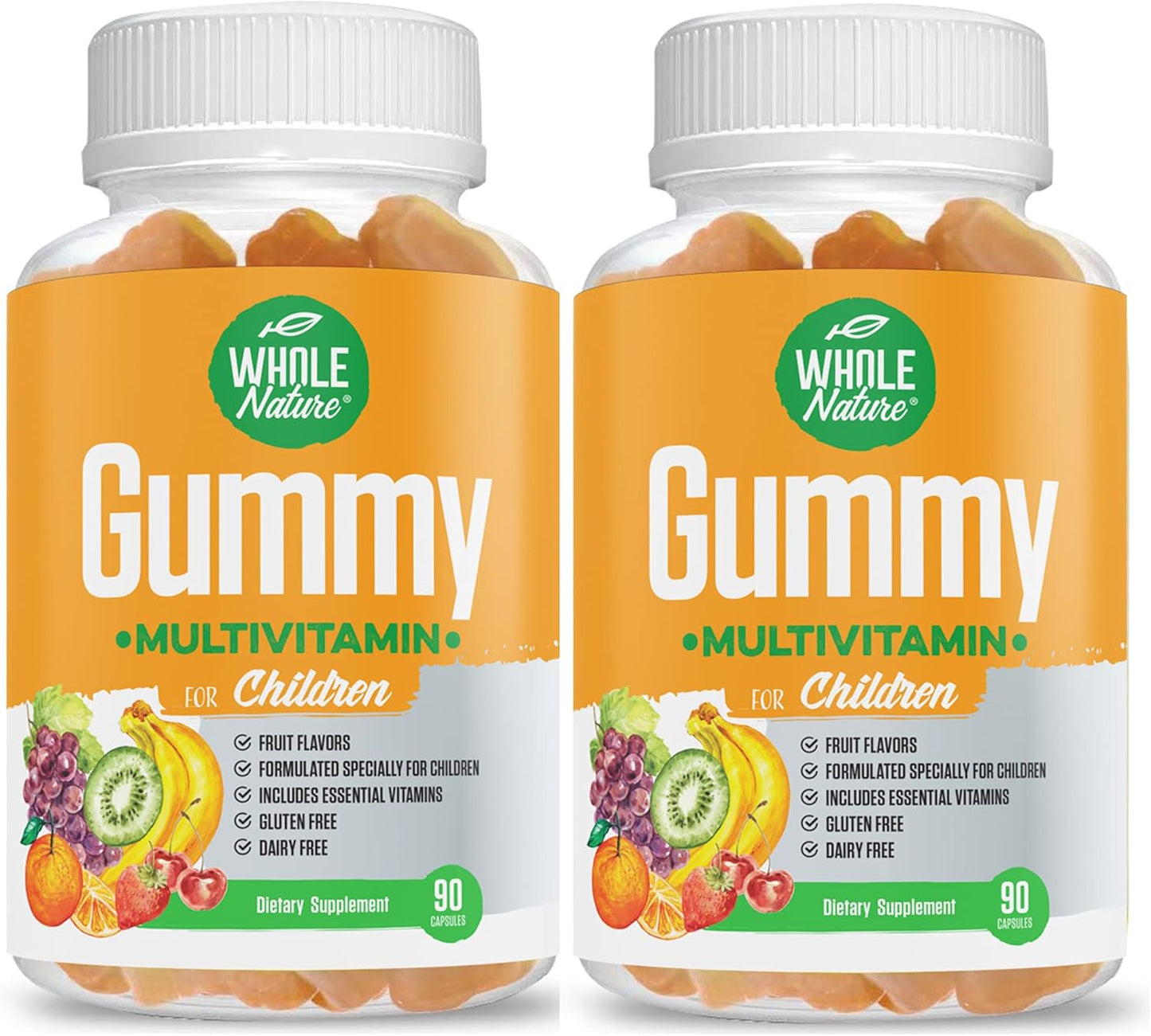 Childrens Multivitamin Gummies - Whole Nature Kids Vitamins with Minerals for Overall Wellness, 90 Fruit Flavor Supplements, No Artificial Sugar - Dairy and Gluten Free