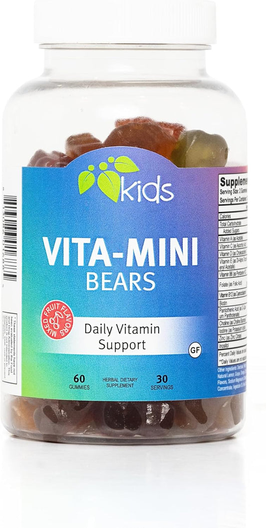 Children's Multivitamin Gummies with Biotin, Folic Acid, Zinc | Mountain Meadow Herbs Vita-Mini Bears | Supports Healthy Development | 60 Fruit Gummies