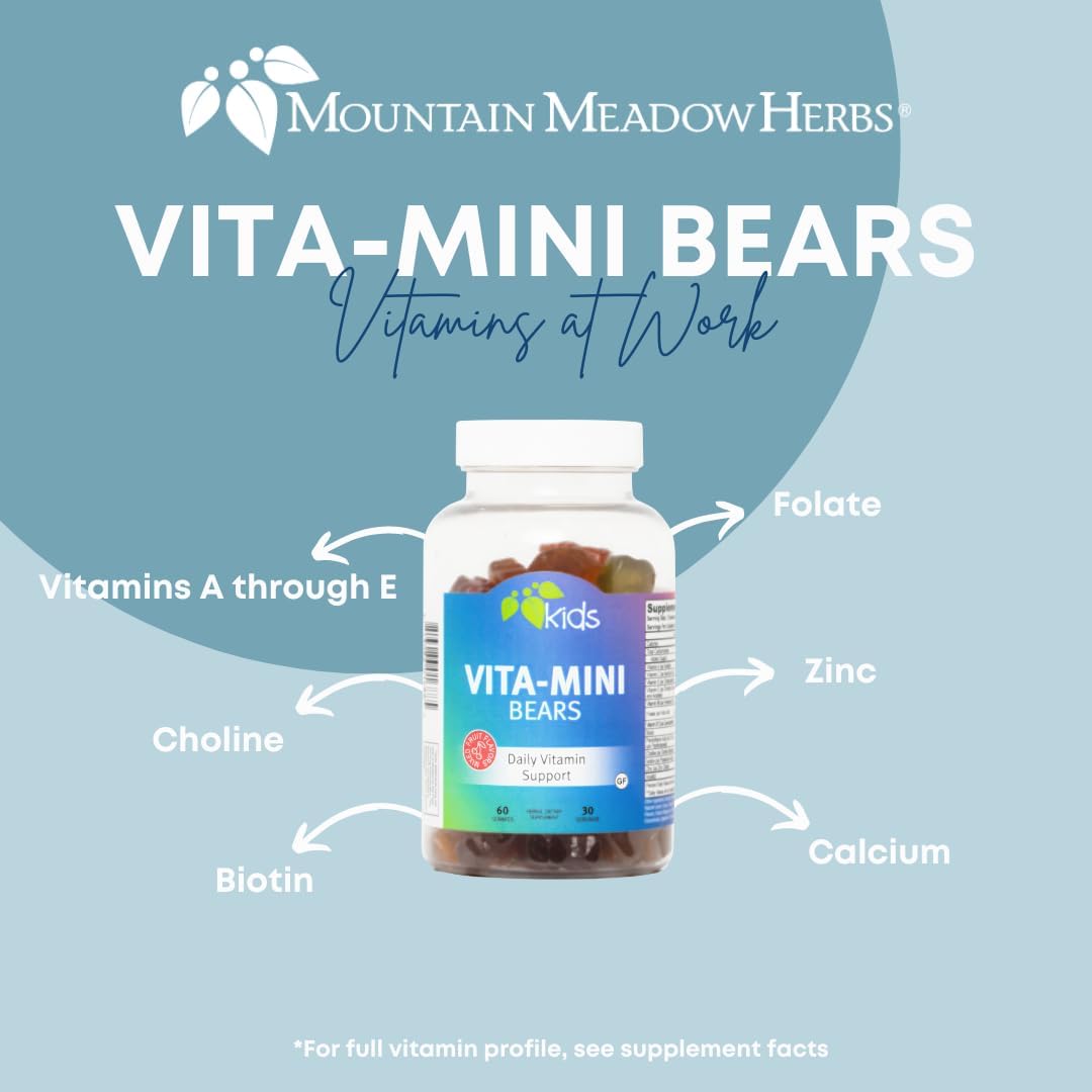 Children's Multivitamin Gummies with Biotin, Folic Acid, Zinc | Mountain Meadow Herbs Vita-Mini Bears | Supports Healthy Development | 60 Fruit Gummies