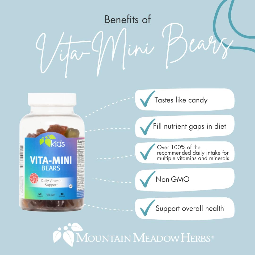 Children's Multivitamin Gummies with Biotin, Folic Acid, Zinc | Mountain Meadow Herbs Vita-Mini Bears | Supports Healthy Development | 60 Fruit Gummies