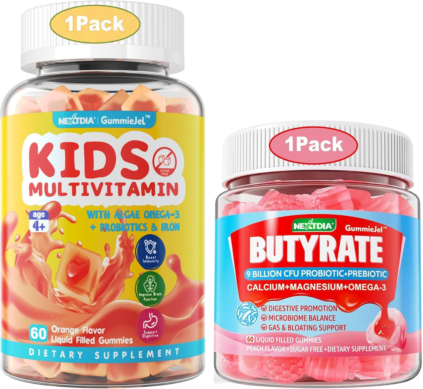 Children's Multivitamin Gummies with Iron, Butyrate, Probiotic, Prebiotic, and Postbiotic for Healthy Growth
