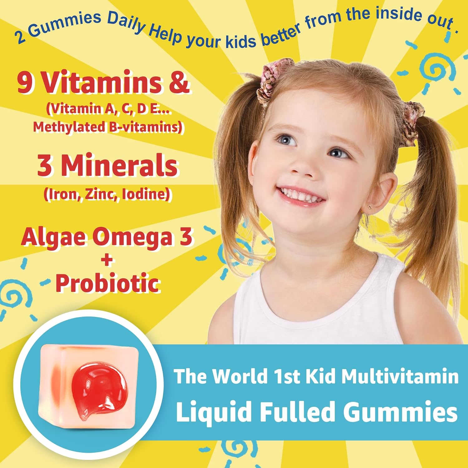 Children's Multivitamin Gummies with Iron, Butyrate, Probiotic, Prebiotic, and Postbiotic for Healthy Growth
