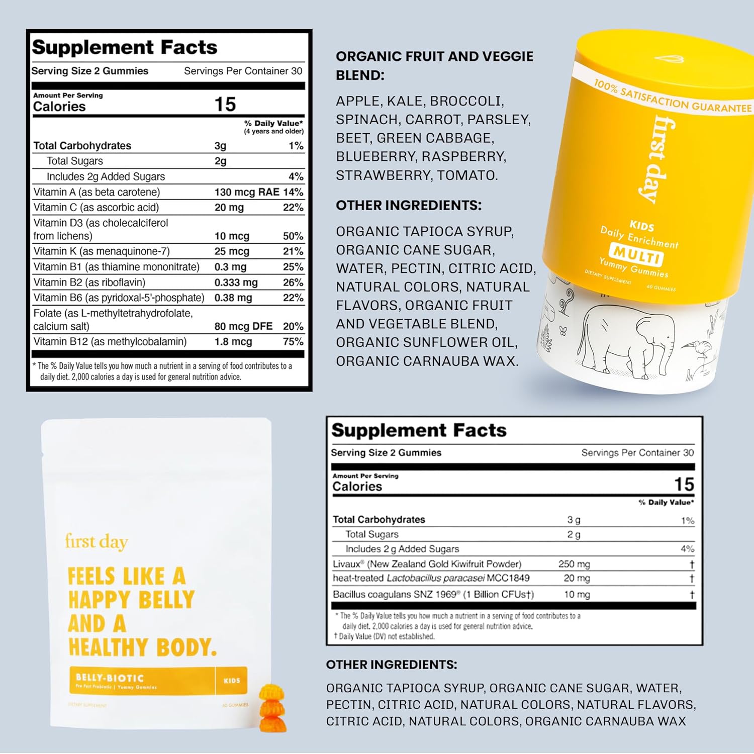 Children's Multivitamin Gummies with Probiotics for Growth, Brain Function, and Immunity - Low Sugar - 30 Day Supply