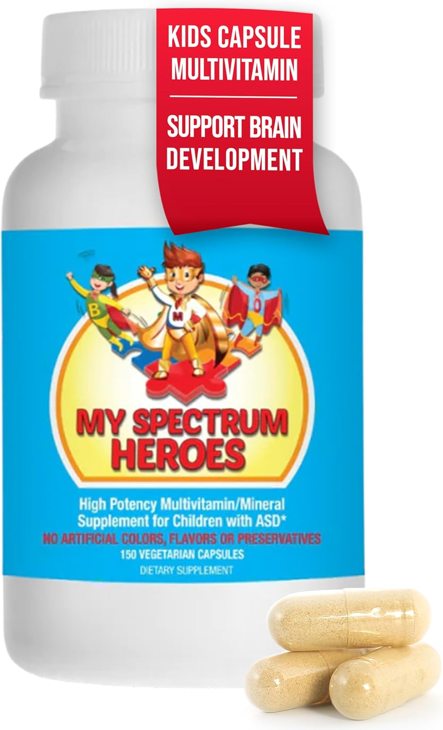 Children's Multivitamin Supplement with Acetyl-l-carnitine, Choline, Coenzyme Q10, Inositol, MSM, MTHF, NAC - Supports Daily Nutritional Needs and Cognitive Health (150 Capsules)