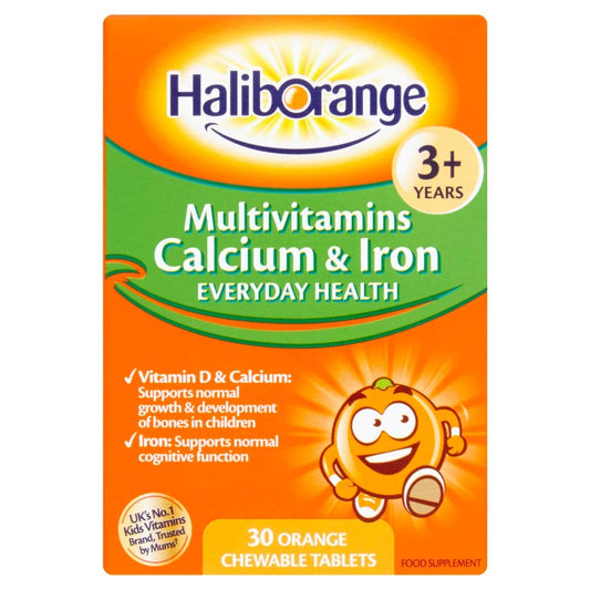 Children's Multivitamin Supplement with Calcium & Iron - 30 Orange Flavour Chewable Tablets by Haliborange Seven Seas