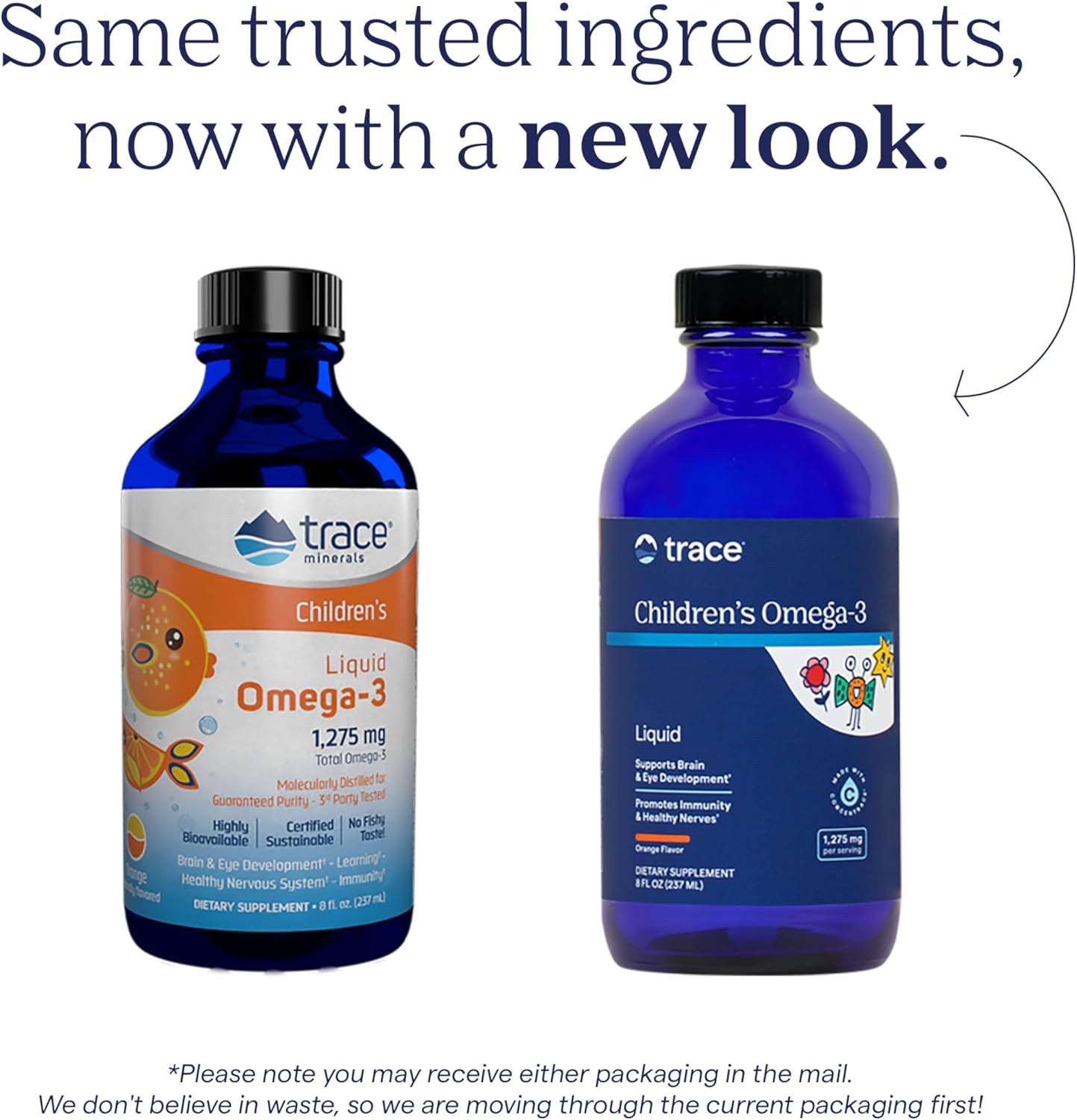 Children's Omega-3 Liquid Supplement with Trace Minerals for Nervous & Immune System Support - 8 fl oz Orange Flavor - Brain & Eye Health for Kids with EPA & DHA