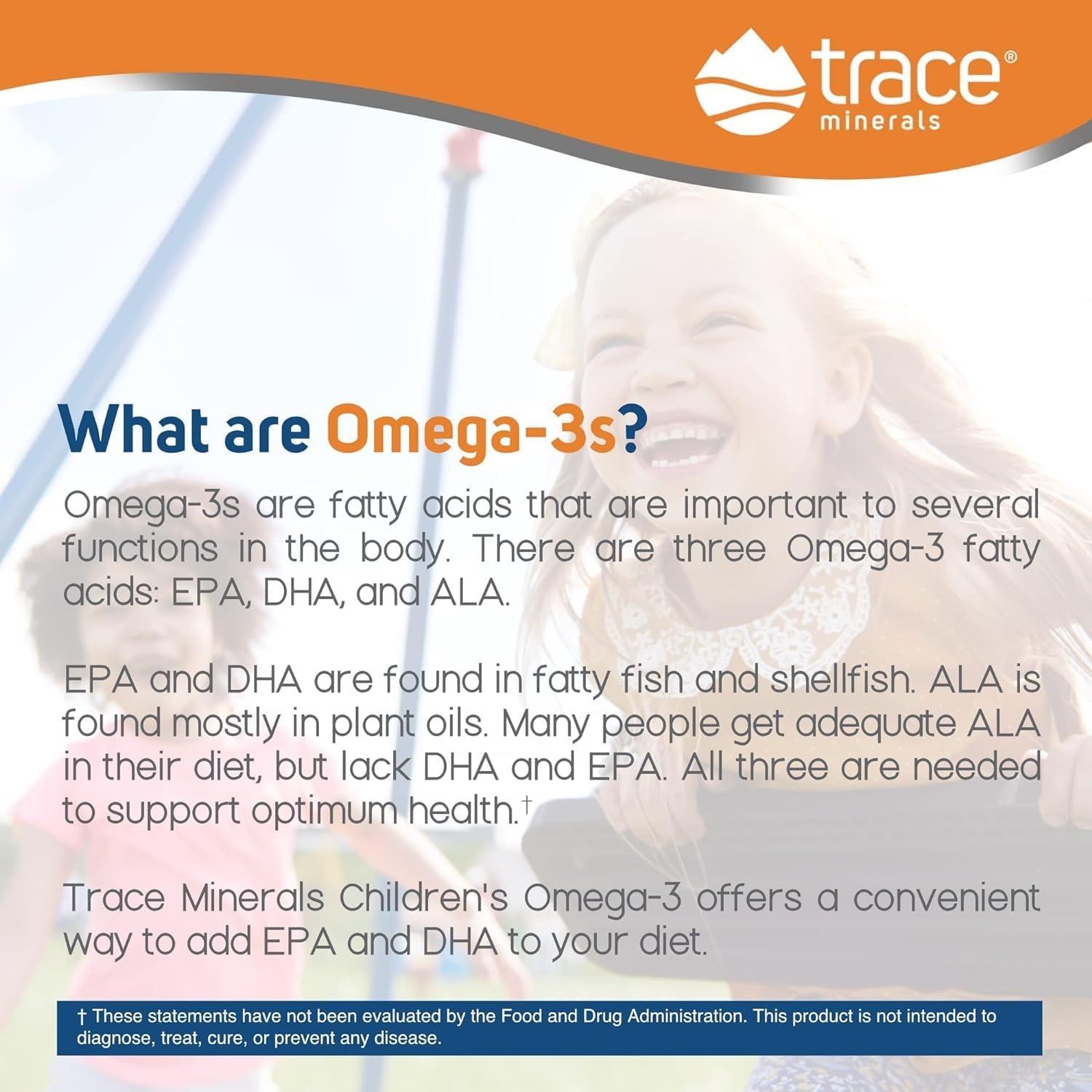 Children's Omega-3 Liquid Supplement with Trace Minerals for Nervous & Immune System Support - 8 fl oz Orange Flavor - Brain & Eye Health for Kids with EPA & DHA