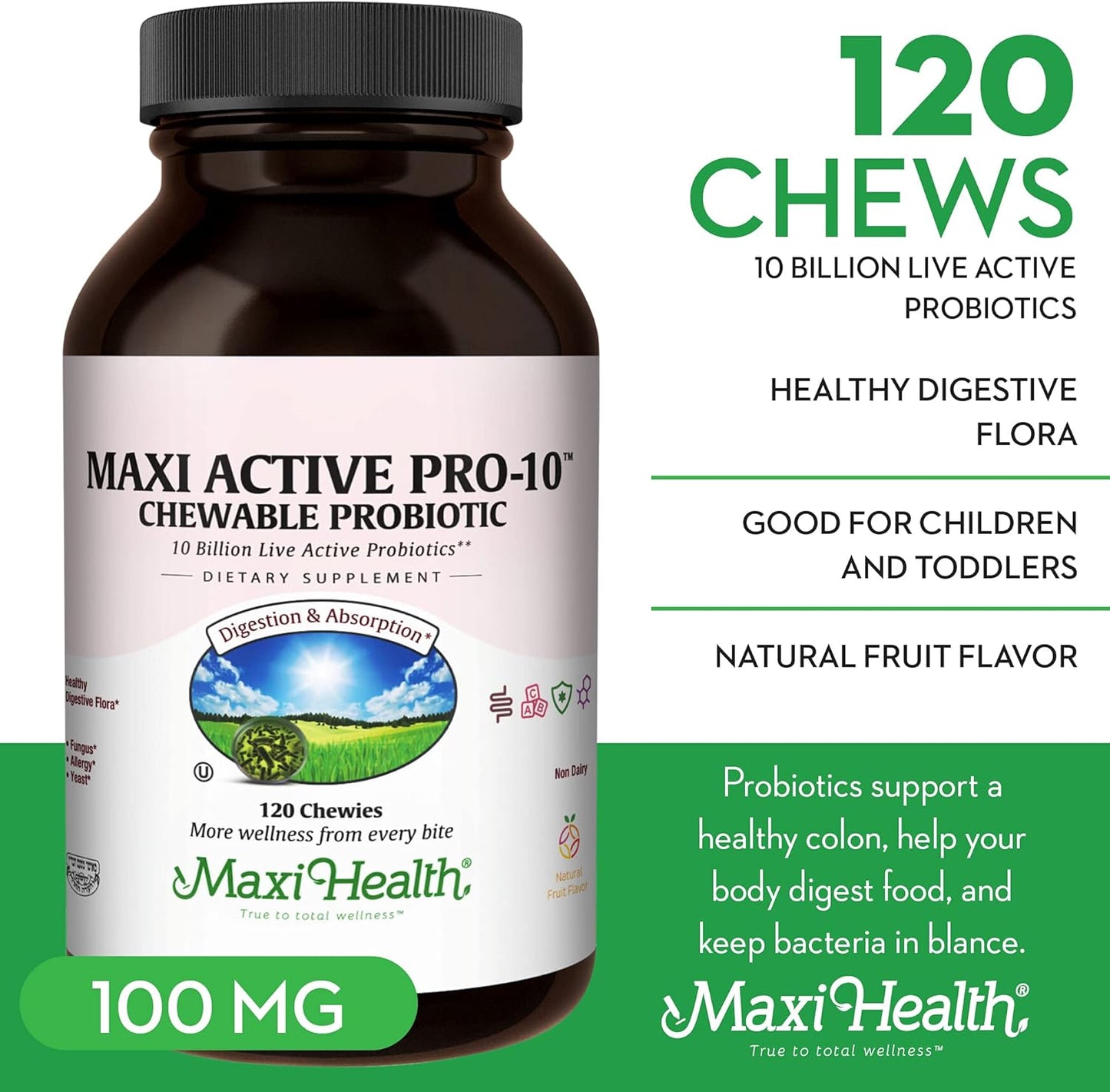 Children's Probiotic Chewables with 15 Strains for Digestive & Immune Health - 10 Billion Probiotic Blend - Dairy-Free, Kosher - Supports Gut Health - 60 ct (Shelf Stable)