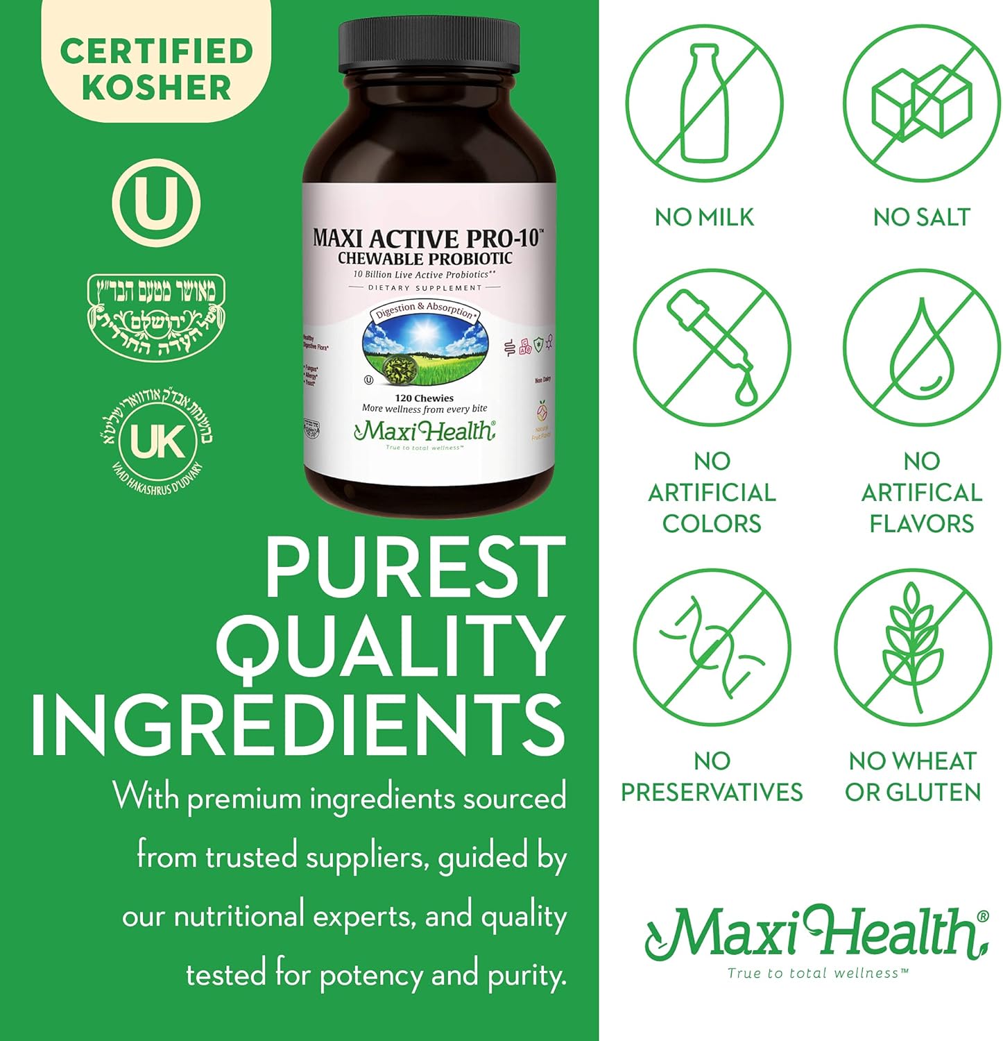 Children's Probiotic Chewables with 15 Strains for Digestive & Immune Health - 10 Billion Probiotic Blend - Dairy-Free, Kosher - Supports Gut Health - 60 ct (Shelf Stable)