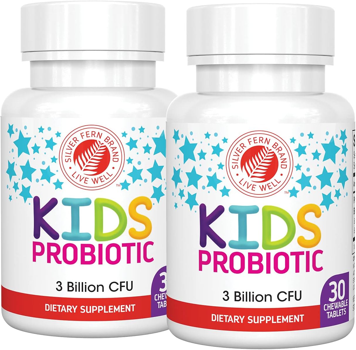 Children's Ultimate Probiotic by Silver Fern Brand - 2 Bottles x 30 Chewable Tablets - Gluten & Sugar Free - DNA Verified - Digestive & Immune Support