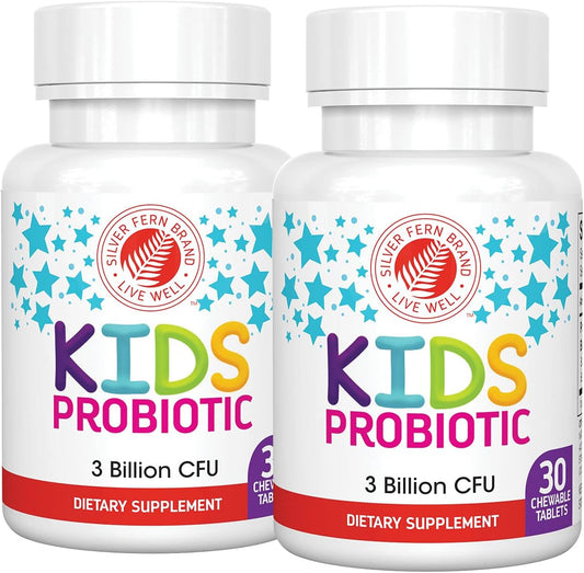Children's Ultimate Probiotic by Silver Fern Brand - 2 Bottles x 30 Chewable Tablets - Gluten & Sugar Free - DNA Verified - Digestive & Immune Support