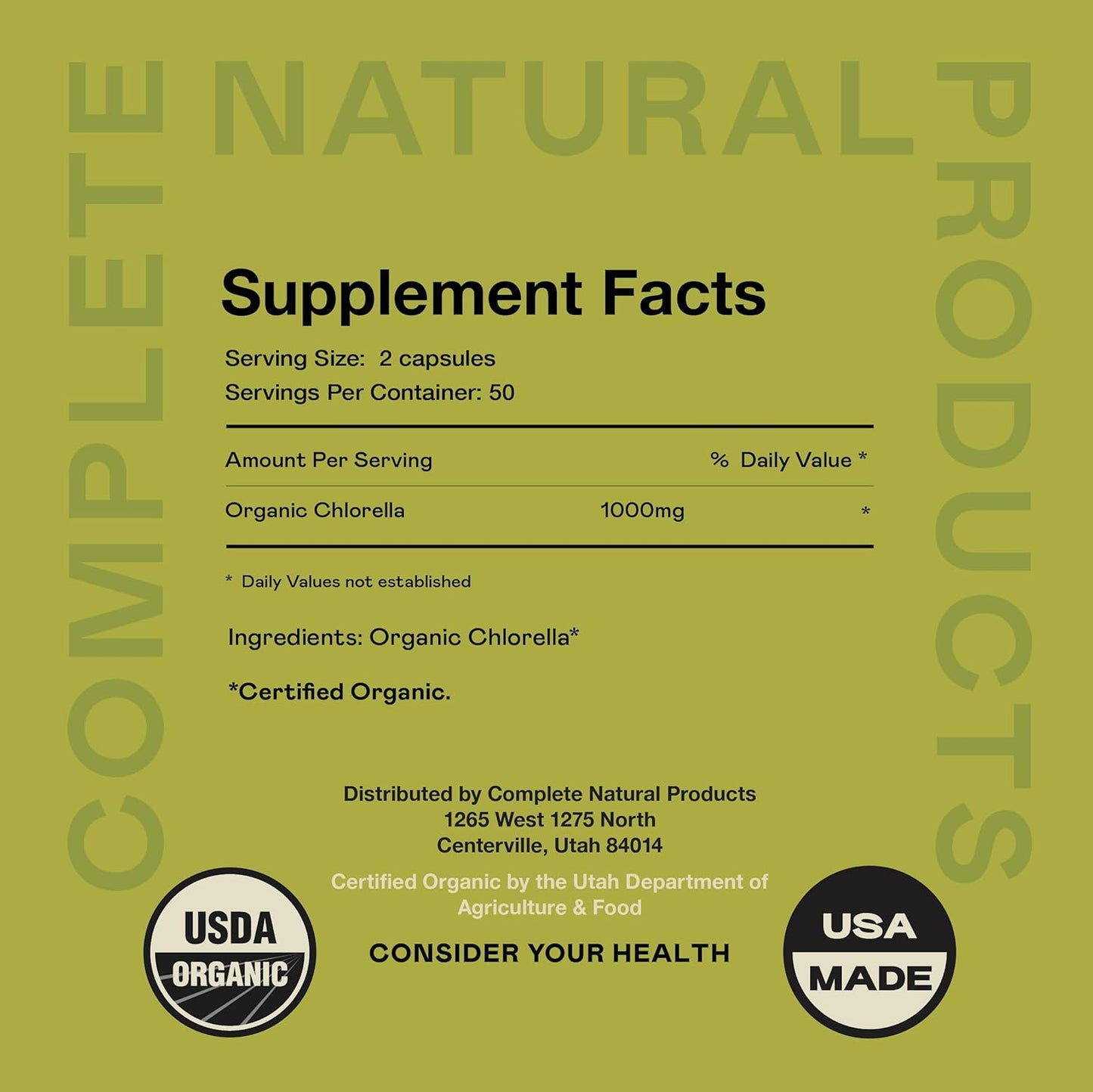 Chlorella 650 mg Capsules - 100 Count, All-Natural Supplement