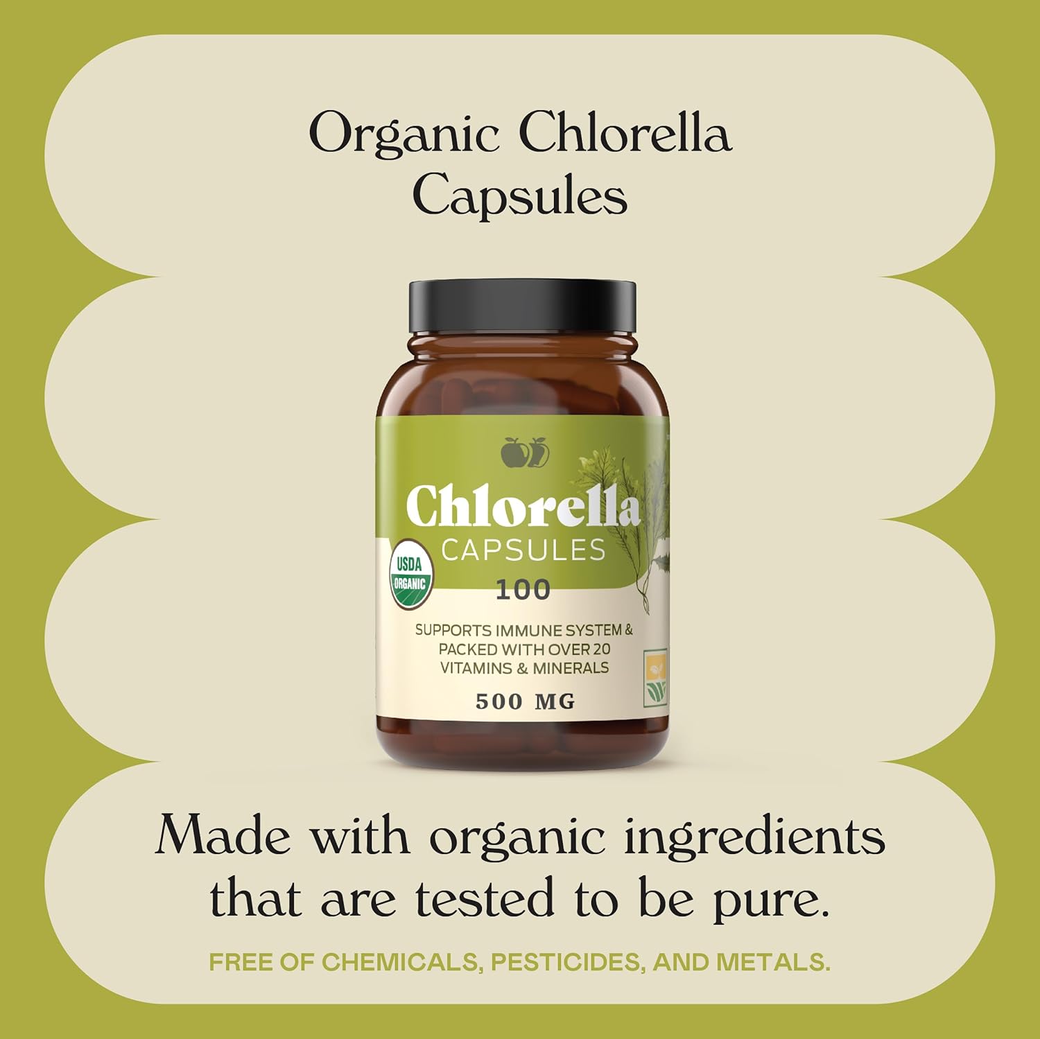 Chlorella 650 mg Capsules - 100 Count, All-Natural Supplement
