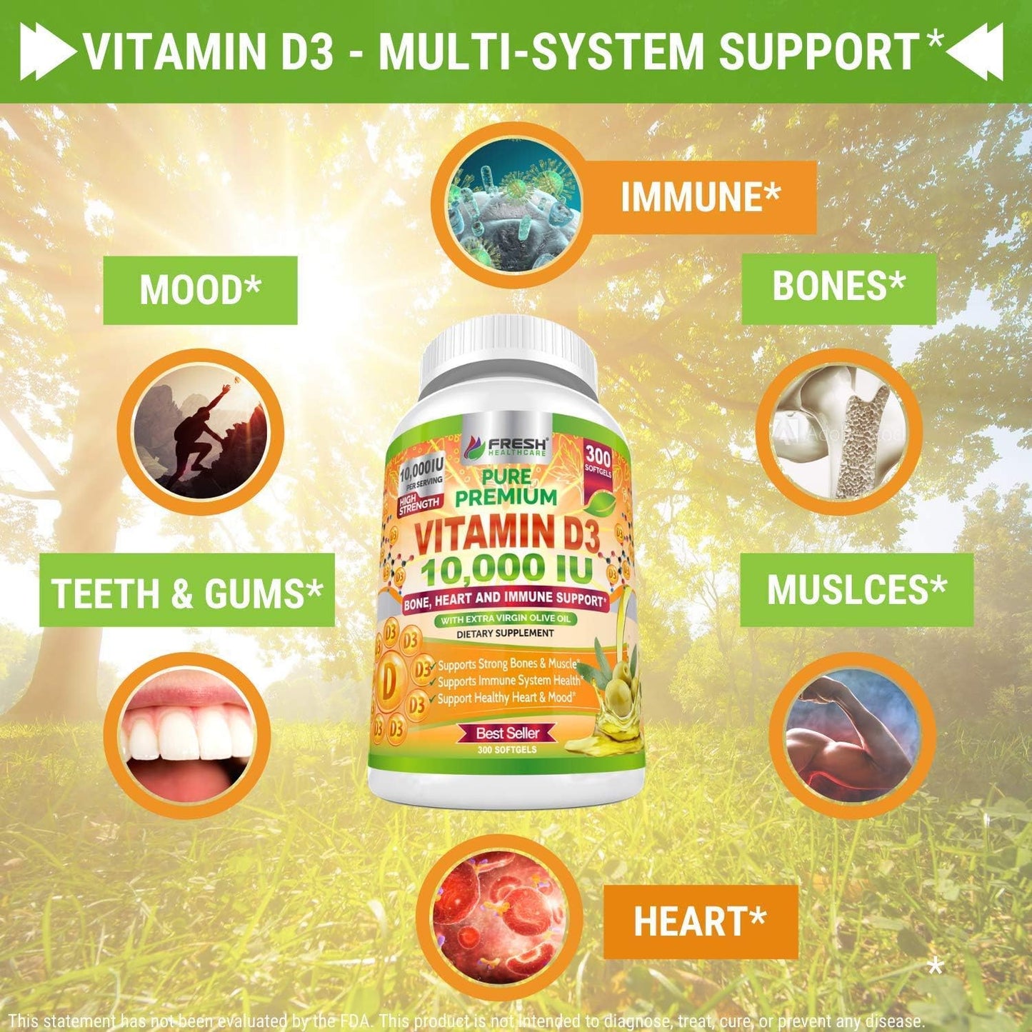 Chlorella and Vitamin D3 10,000 IU Bundle by FRESH HEALTHCARE for Immune Support and Overall Wellness