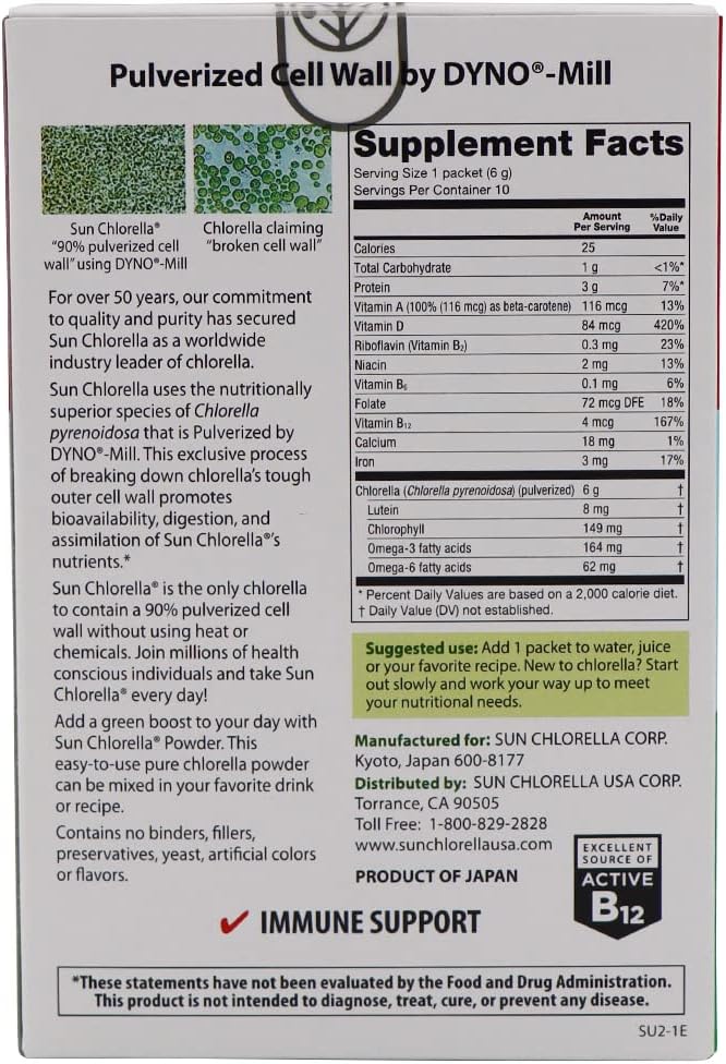 Chlorella Superfood Bundle: 2ct 500mg Tablets + 10x6g Powder Packets for Whole Body Wellness