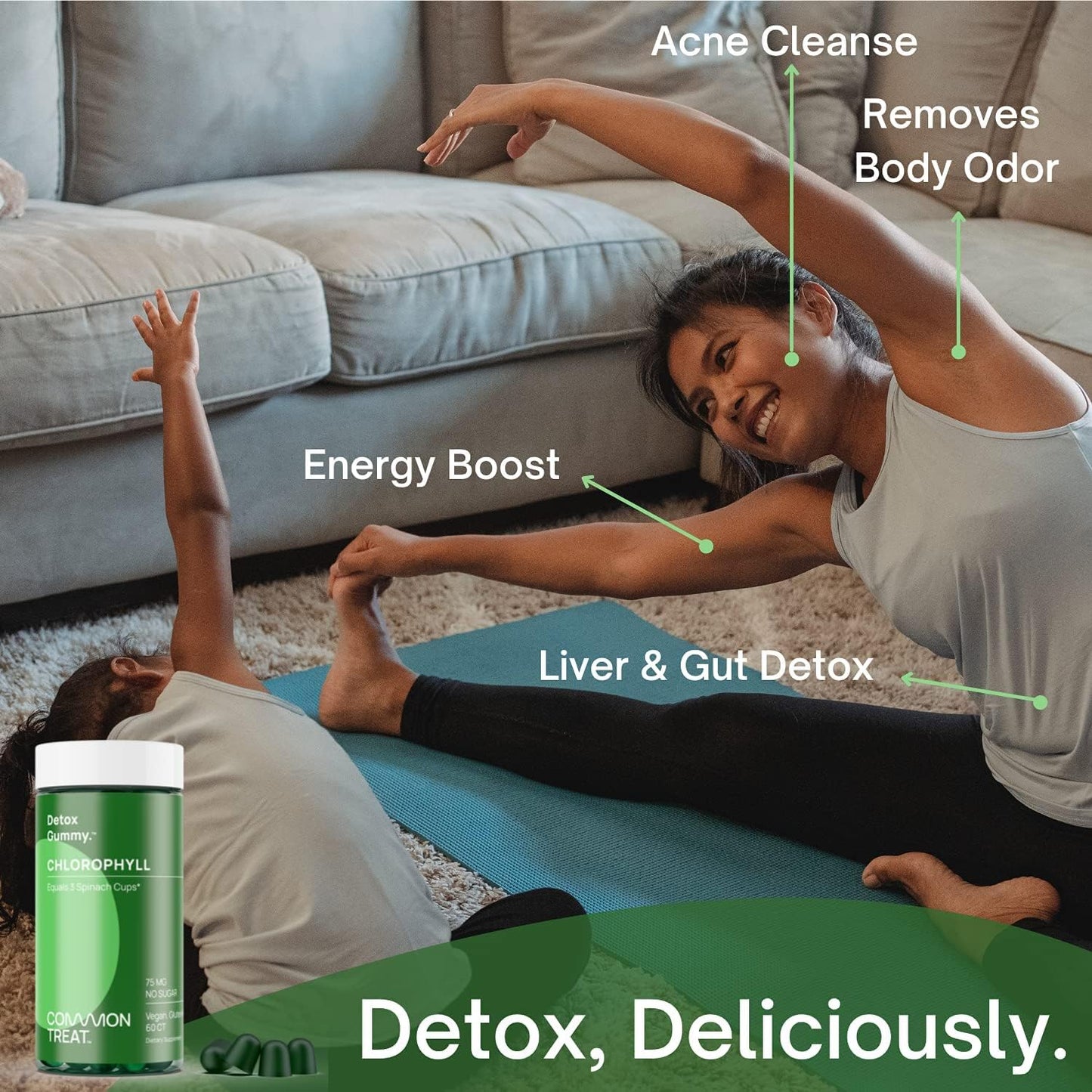 Chlorophyll Gummies with Ashwagandha for Energy, Immune Support, Skin Health - Vegan, Gluten Free, Sugar Free - Apple Flavor, 60 Servings