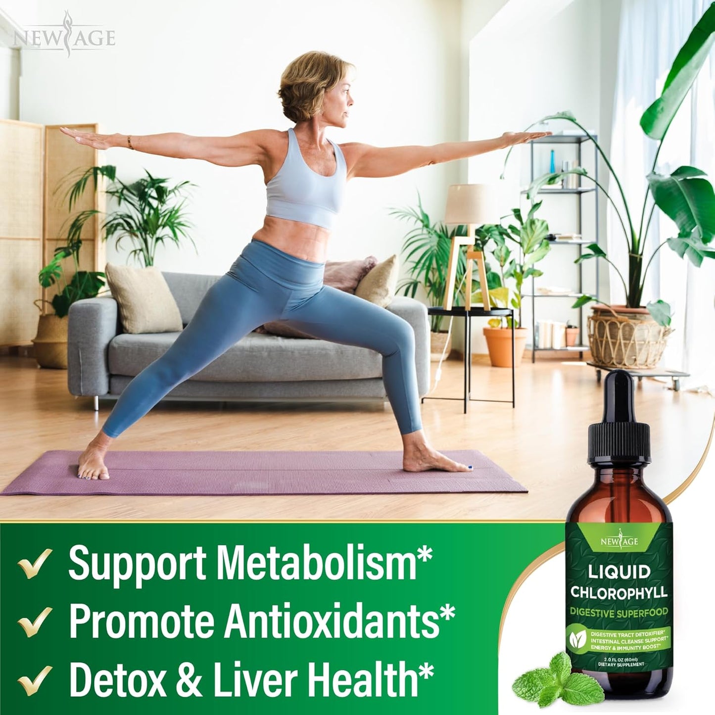 Chlorophyll Liquid Drops - Natural Energy Booster for Digestion, Immune System, Liver Function - Internal Deodorant, 2 Fl Oz