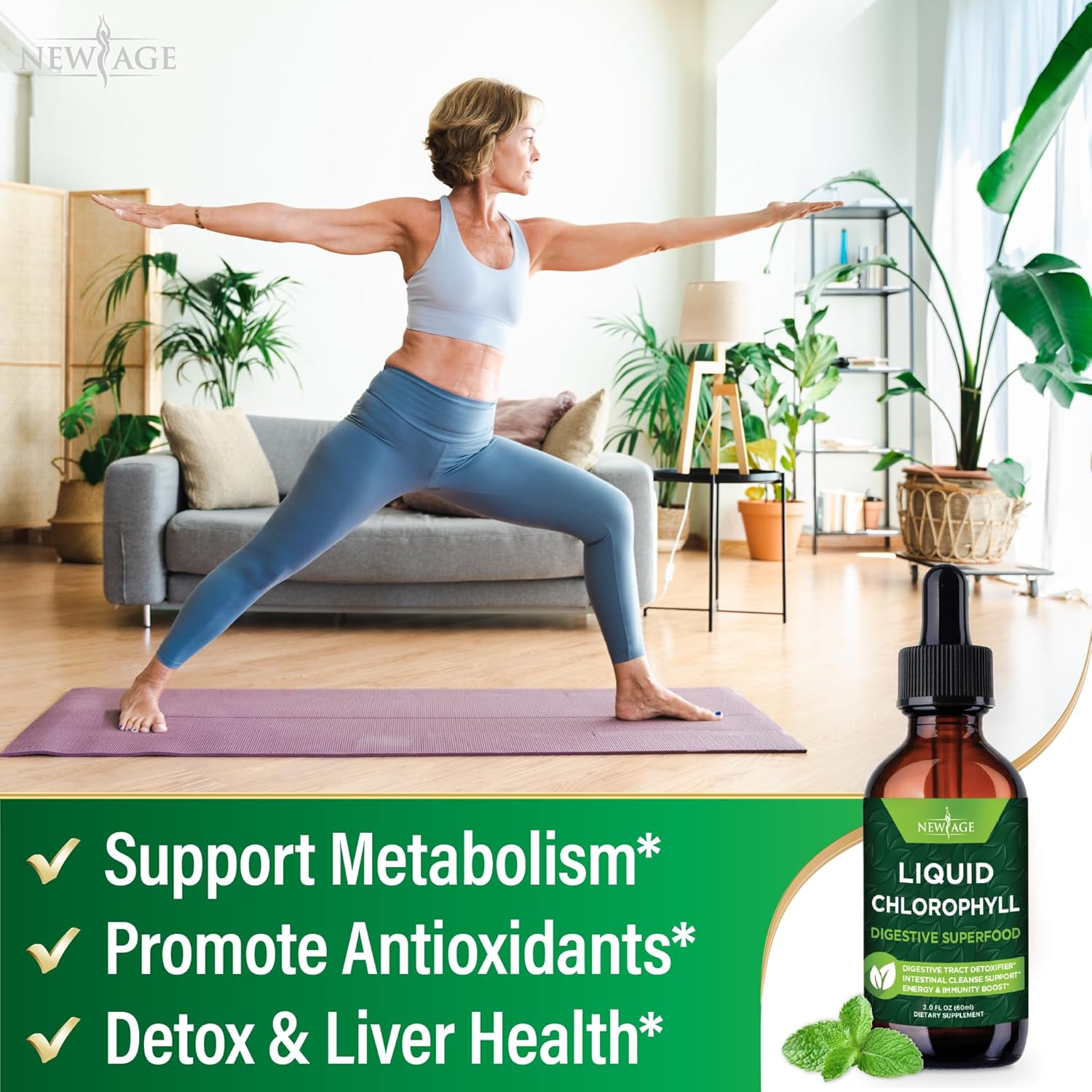 Chlorophyll Liquid Drops - Natural Energy Booster for Digestion, Immune System, Liver Function - Internal Deodorant, 2 Fl Oz
