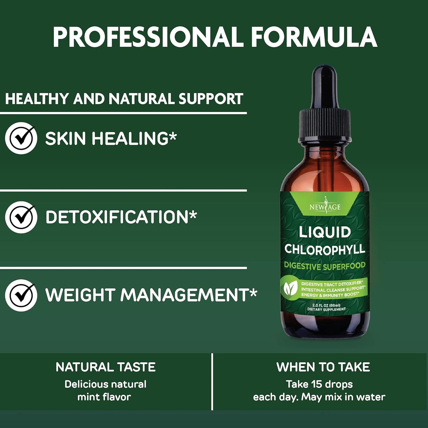 Chlorophyll Liquid Drops - Natural Energy Booster, Digestion and Immune Support - Internal Deodorant, Liver Function - 2 Fl Oz (Pack of 4)