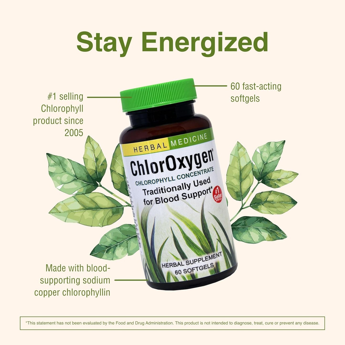 ChlorOxygen Chlorophyll Concentrate Softgels - Promotes Healthy Blood Flow & Energy - High-Altitude & Environmental Support - 60 Servings