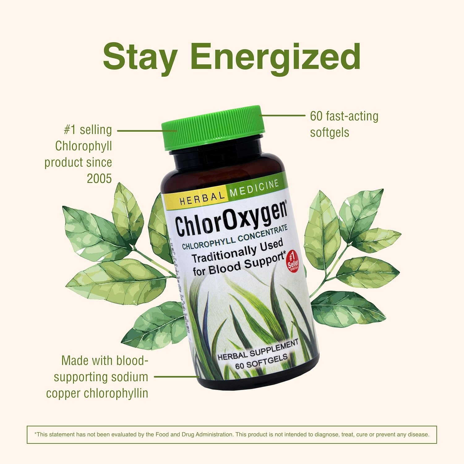 ChlorOxygen Chlorophyll Concentrate Softgels - Promotes Healthy Blood Flow & Energy - High-Altitude & Environmental Support - 60 Servings