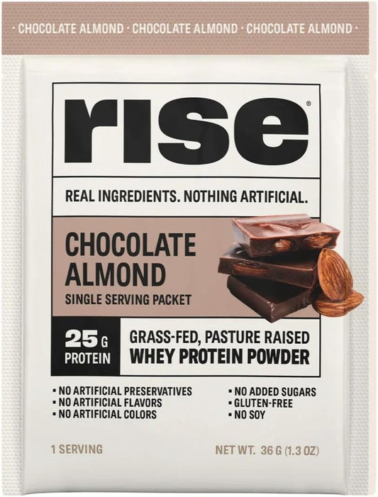 Chocolate Almond Grass-Fed Whey Protein Powder - 25g Protein, No Artificial Ingredients, Sugar-Free, Gluten-Free, Soy-Free - Single Serving