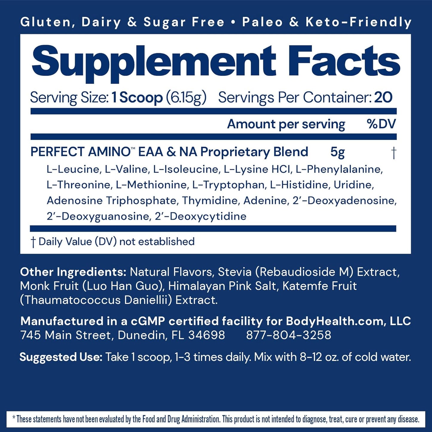 Chocolate Amino Acid Energy Drink Powder - BCAA and EAA Blend for Pre & Post Workout - Supports Lean Muscle & Recovery - 20 Servings