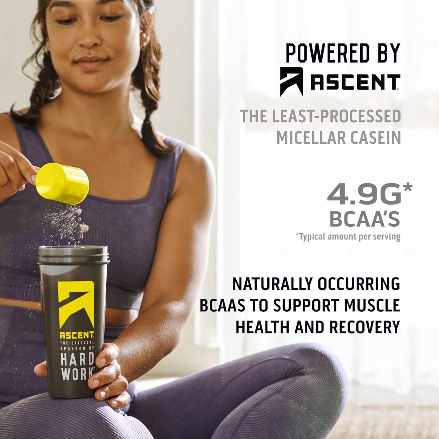 Chocolate Ascent Casein Protein Powder - 25g Micellar Casein with No Artificial Flavors, Gluten-Free, 4.9g BCAA - 2lb