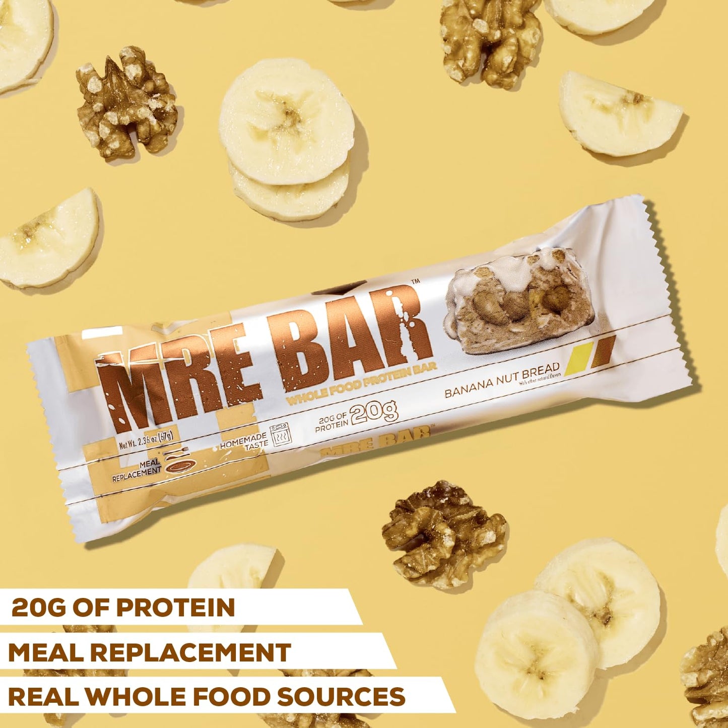 Chocolate Chip Cookie Dough MRE Bar - 20g Whole Food Protein with MCT Oil - Easy to Digest Meal Replacement - Post or Pre Workout Snack (4 Bars)